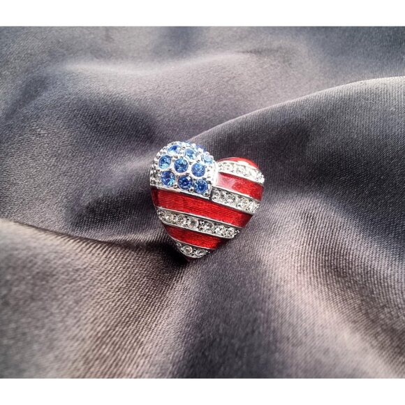 Vintage CHRISTOPHER RADKO Brave Heart Patriotic USA American Rhinestone Blue Red - Picture 3 of 4